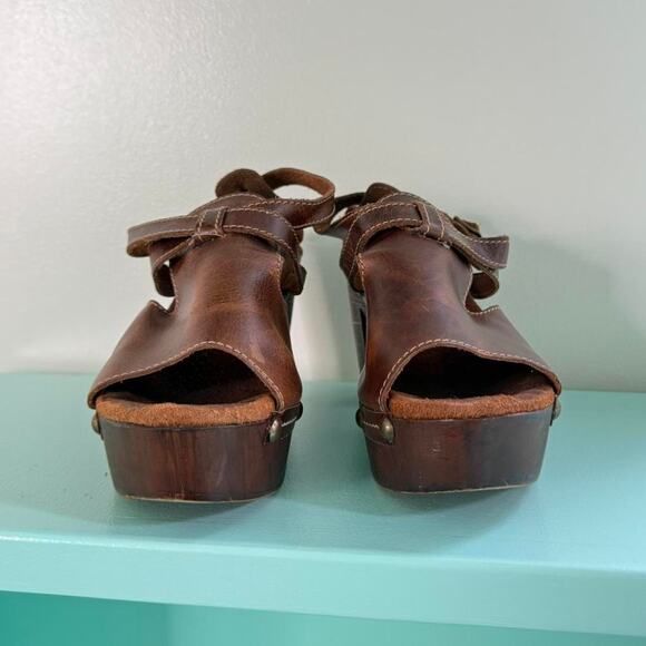 Vintage Y2K Brown leather block heel platform sandals with buckles - Size 9 - Picture 3 of 8
